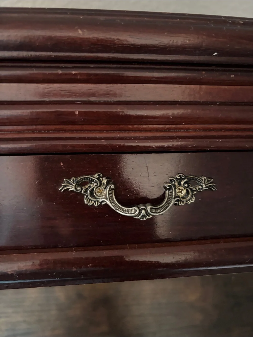Vintage Wooden Jewelry Box Floral Needlepoint Tapestry Top Brown Burgundy